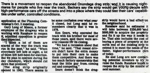 Onondaga Dragway - Article On Meeting Lansing State Journal3